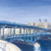 Gouache du pont de Bir-Hakeim à Paris, vue en lumière du matin sur la Seine.