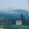 Bord de gouache en plein air où l’adhésif commence à arracher un papier encore humide par temps pluvieux
