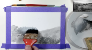 Brosse large utilisée pour poser les grandes masses d’un paysage à la gouache